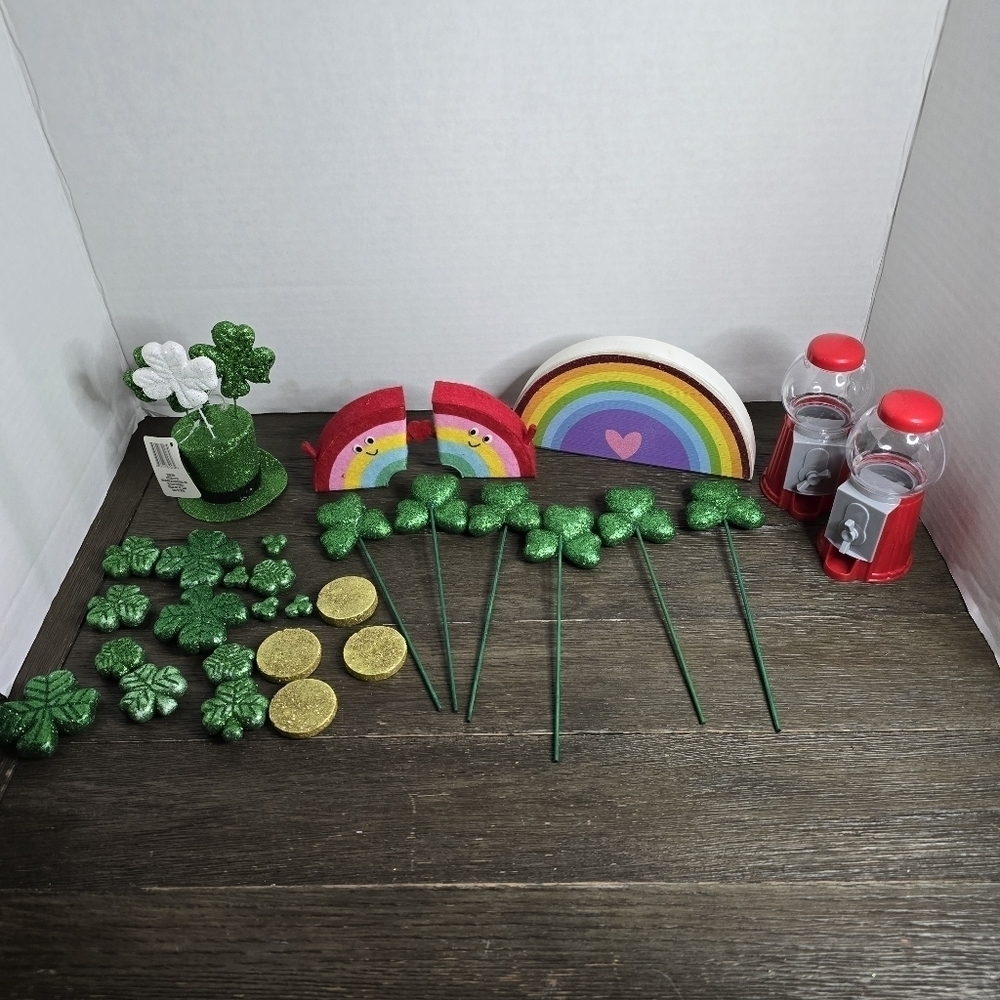 St Patrick's Day Farmhouse Tiered Tray Decor Bundle Gumball Machine Rainbow
